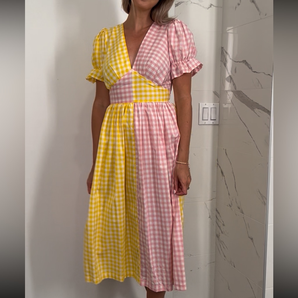 Two-Tone Yellow & Pink Gingham Dress